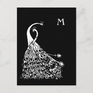 Beardsley Peacocks Pair Monogram Post Card Postkarte