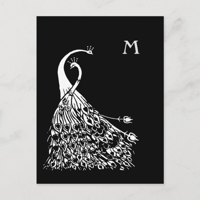 Beardsley Peacocks Pair Monogram Post Card Postkarte (Vorderseite)