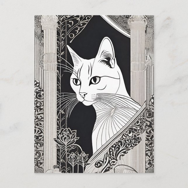 Beardsley Style Cat Postcard Postkarte (Vorderseite)