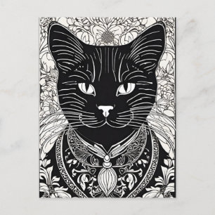 Beardsley Style Cat Postcard Postkarte