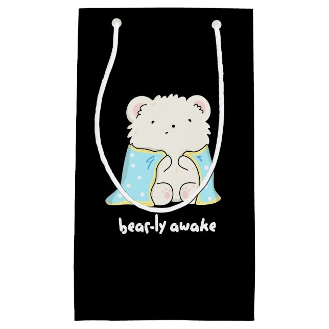Bearly Awake Funny Sleepy Bär Puff Dark BG Kleine Geschenktüte (Vorderseite)