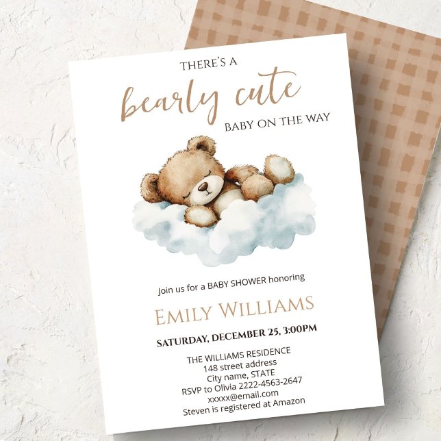 Bearly Cute Baby Shower Invitation | Neutral Teddy Einladung (Cute bear watercolor baby shower invitation “Bearly cute baby on the way” )
