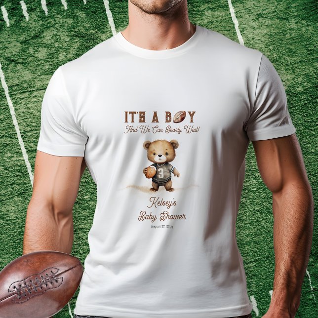 Bearly Wait American Football Baby Dusche Tri-Blend Shirt (Teddy Bear Boy "We Can Bearly Wait!" American Football Baby Shower Tri-Blend T-Shirt for Dad to Be)
