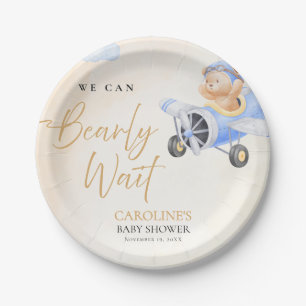 Bearly Wait Baby Shower, fliegender Bär Wasserfarb Pappteller