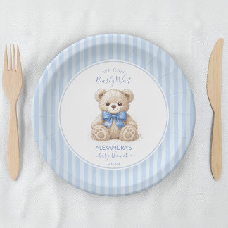 Bearly Wait Baby Shower Teddy Bear & Blue Stripes  Pappteller