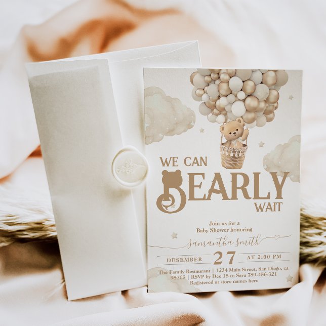 Bearly Wait Balloon Gender Neutral Baby Shower Einladung (Von Creator hochgeladen)