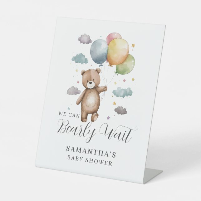 Bearly Wait Bear Balloon Baby Shower  Sockelschild (Vorderseite)