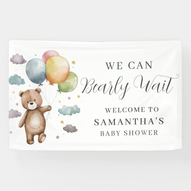 Bearly Wait Bear Balloon Baby Shower Welcome Banner (Horizontal)