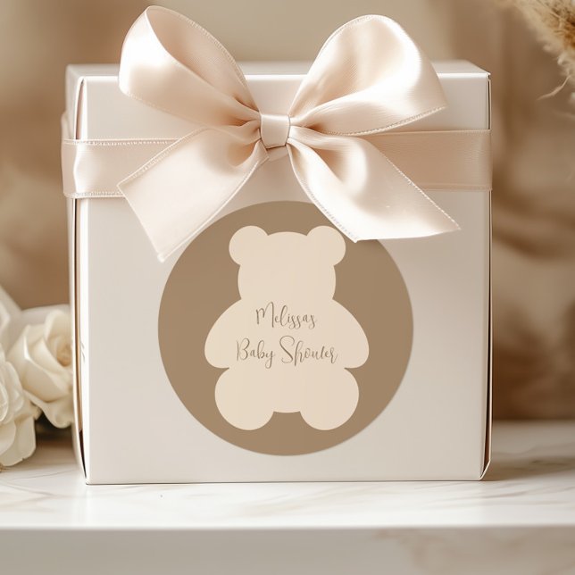 Bearly Wait Beige Teddy Bear Baby Shower Runder Aufkleber (Von Creator hochgeladen)