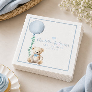 Bearly Wait Blauer Teddybär Baby Shower Servietten