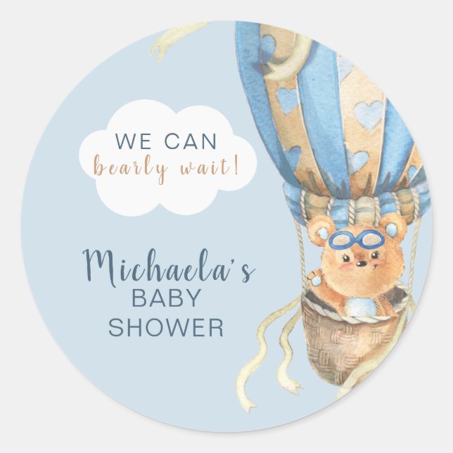 Bearly Wait Blue Boy Baby Dusche Runder Aufkleber (Vorderseite)