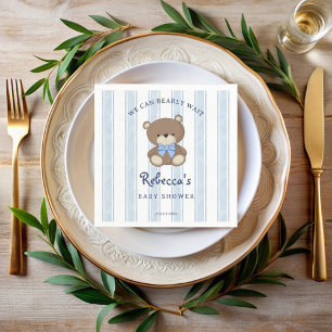 Bearly wait blue Retro Streifen Vintage Babydusche Serviette