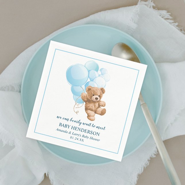 Bearly Wait Blue Teddy Bear Napkins Serviette (Von Creator hochgeladen)