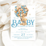 Bearly Wait Boho Blue Balloon Baby Boy Dusche Einladung<br><div class="desc">Ein kleiner Bär ist unterwegs? Natürlich wirst du feiern! Dieses Bärenballon " We Can Bearly Wait" Design hilft Ihnen bei der Planung einer tollen Baby Boy Dusche!</div>