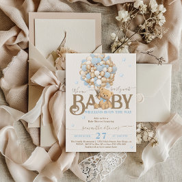 Bearly Wait Boho Blue Balloon Boy Baby Dusche Einladung