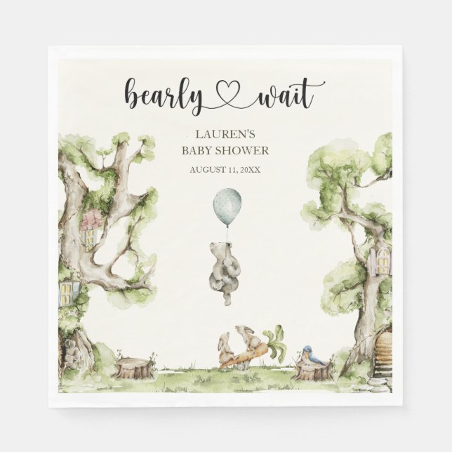 Bearly Wait Boy Baby Shower Waldthema Serviette (Vorderseite)