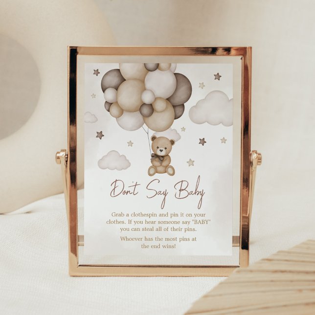 Bearly Wait Brown Balloon sagt nicht Baby Poster (Boho Brown Bear Baby Shower Don't Say Baby Sign)