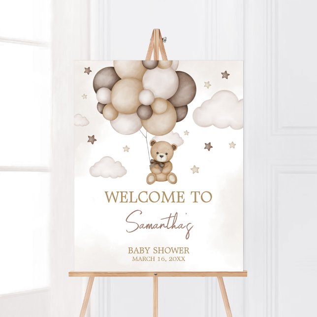 Bearly Wait Brown Balloon Willkommen Poster (Boho Brown Bear Baby Shower Welcome Sign)