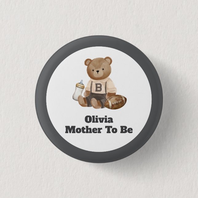 Bearly Wait Football Junge Baby Shower  Button (Vorderseite)