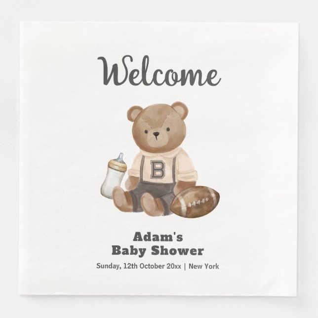 Bearly Wait Football Sport Baby Shower Welcome Serviette (Vorderseite)