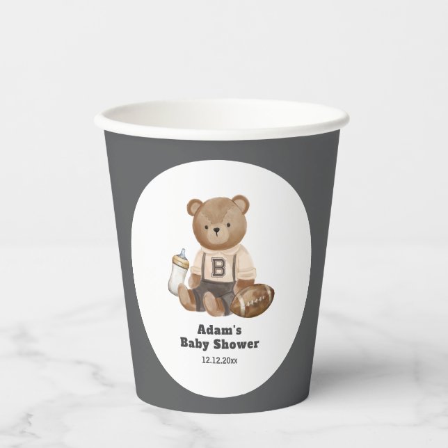 Bearly Wait Football Sport Boy Baby Shower  Pappbecher (Vorderseite)