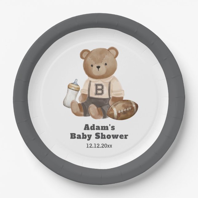Bearly Wait Football Sport Boy Baby Shower  Pappteller (Vorderseite)