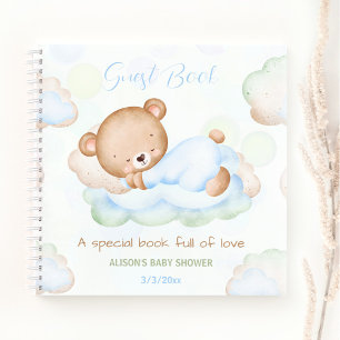 Bearly Wait Green Blue Boy Baby Dusche Gästebuch Notizbuch