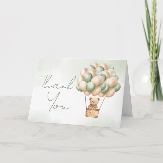 Bearly Wait Green Hot Air Ballon Dankeskarte (Vorderseite)