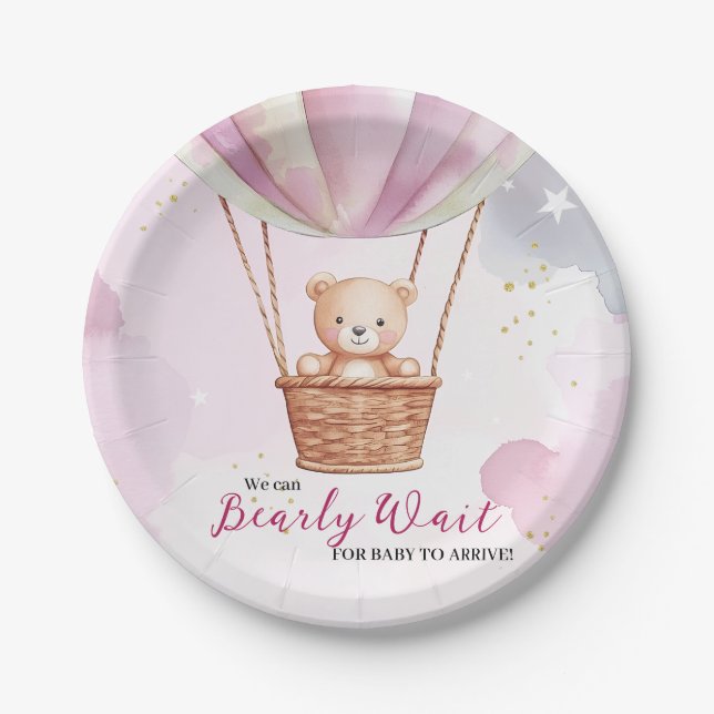 Bearly Wait Hot Air Ballon Babydusche Pappteller (Vorderseite)