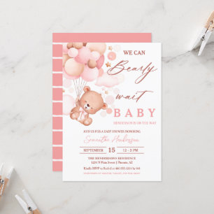 Bearly Wait Hot Air Ballon Babydusche Pink Einladung