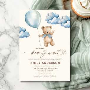 Bearly Wait Neutral Beige & Blue Boy Baby Shower Einladung