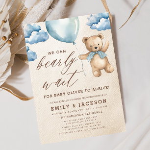 Bearly Wait Neutral Beige & Blue Boy Baby Shower Einladung