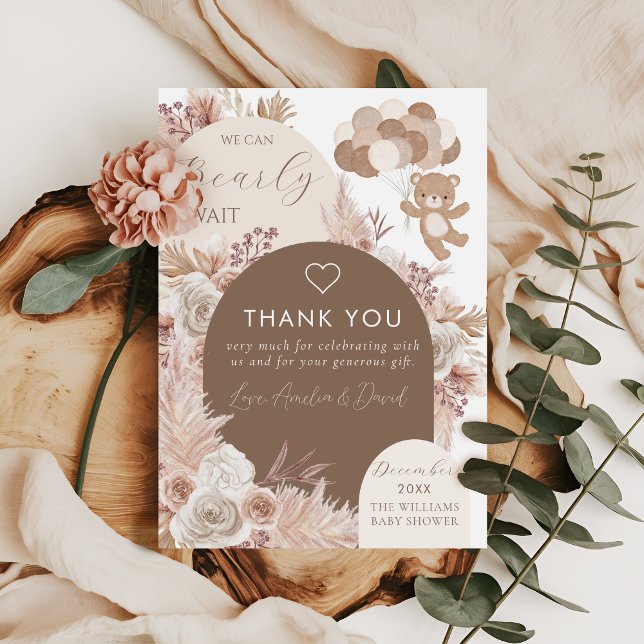 Bearly Wait Neutral Boho Teddy Bear Thank You Dankeskarte (Von Creator hochgeladen)