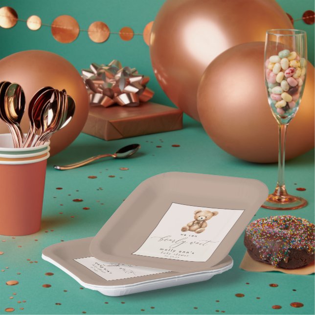 Bearly Wait Neutral Simple Baby Shower Pappteller (Multi)