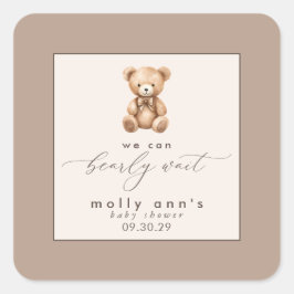 Bearly Wait Neutral Simple Baby Shower Quadratischer Aufkleber
