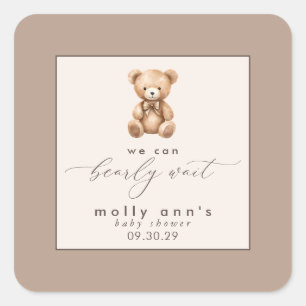 Bearly Wait Neutral Simple Baby Shower Quadratischer Aufkleber