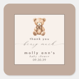 Bearly Wait Neutral Simple Baby Shower Vielen Dank Quadratischer Aufkleber