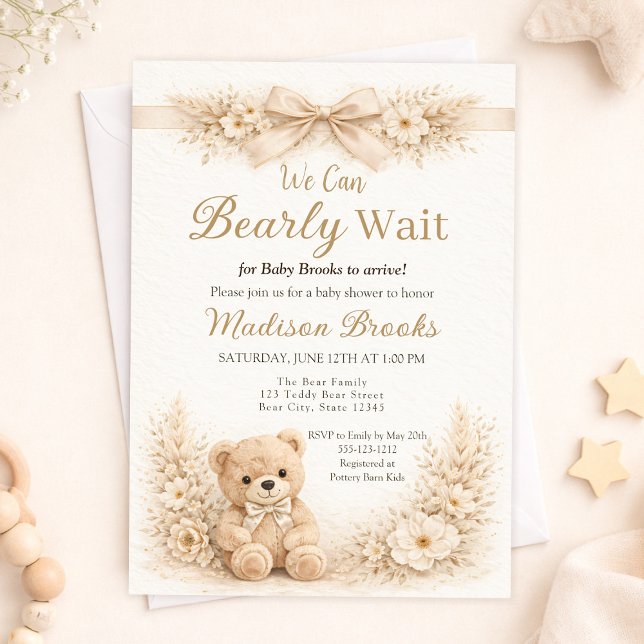Bearly Wait Neutral Teddy Bear Baby Shower Boho Einladung (Von Creator hochgeladen)
