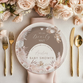 Bearly Wait Neutral Teddy Bear Boho Pampas Pappteller