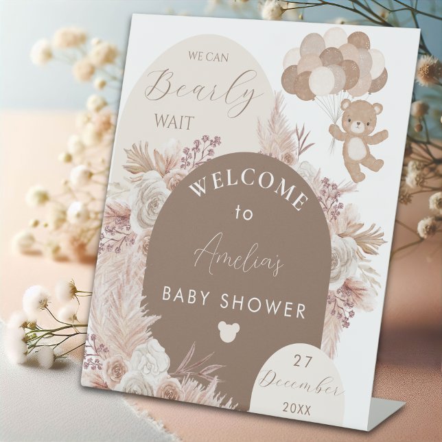 Bearly Wait Neutral Teddy Bear Boho Sockelschild (Von Creator hochgeladen)