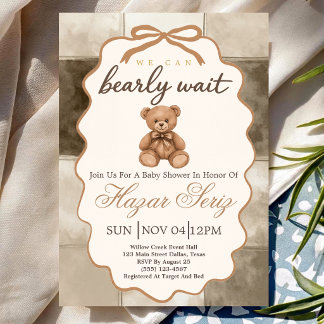 Bearly Wait Neutraler Teddybär Baby Shower Einladung