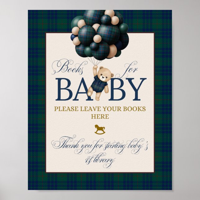 Bearly Wait Preppy Teddy Balloon Baby Shower Poster (Vorne)