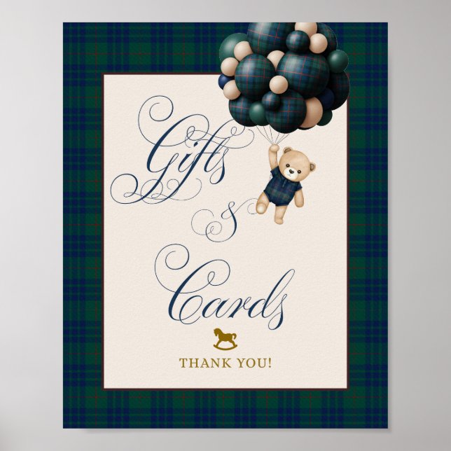 Bearly Wait Preppy Teddy Balloon Baby Shower Poster (Vorne)