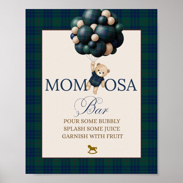 Bearly Wait Preppy Teddy Balloon Baby Shower Poster (Vorne)