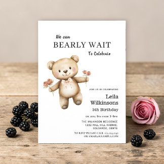 Bearly Wait Teddy Bär Geburtstagseinladung Einladung