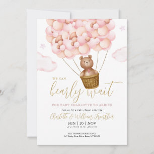 Bearly Wait Teddy Bär Pink QR Code Babyparty Einladung