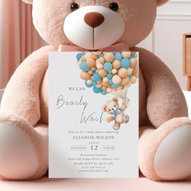 Bearly Wait Teddy Bear Baby Dusche Blue Ballon Einladung (Von Creator hochgeladen)