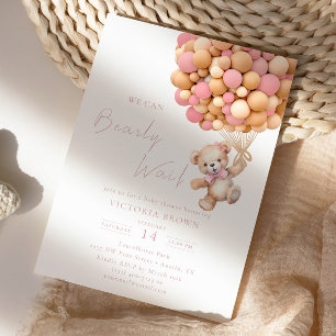 Bearly Wait Teddy Bear Baby Dusche Pink Ballon Einladung