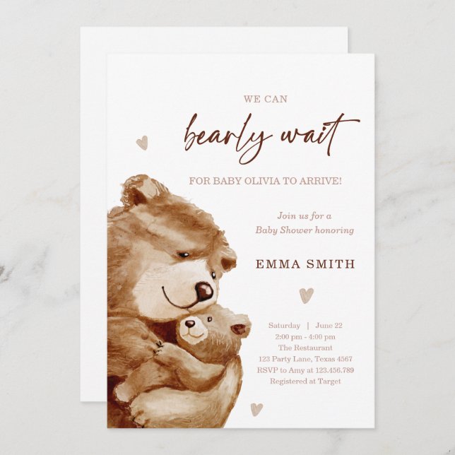 Bearly Wait Teddy Bear Boho Neutral Baby Shower Einladung (Vorne/Hinten)