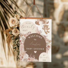 Bearly Wait Teddy Bear Neutral Boho Shower Welcome Poster
